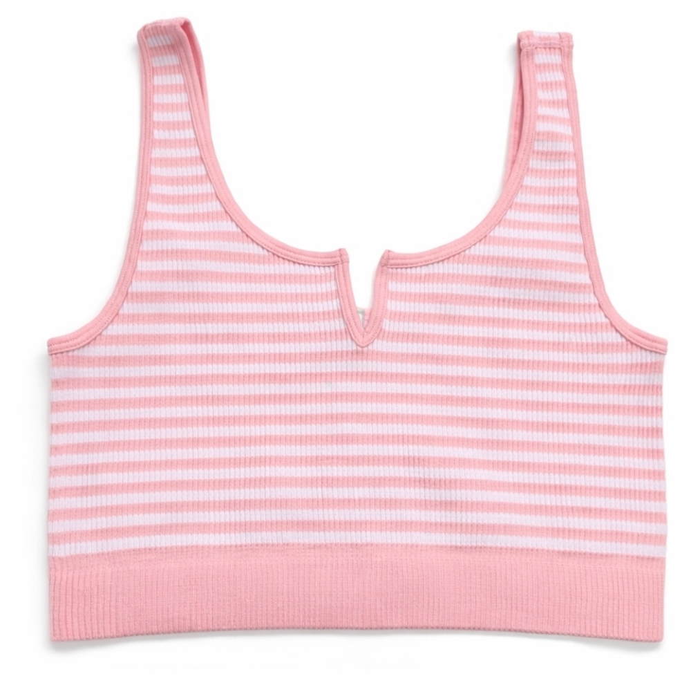 Zenana Pink & White Striped Ribbed Seamless Crop Tank L/XL NEW
